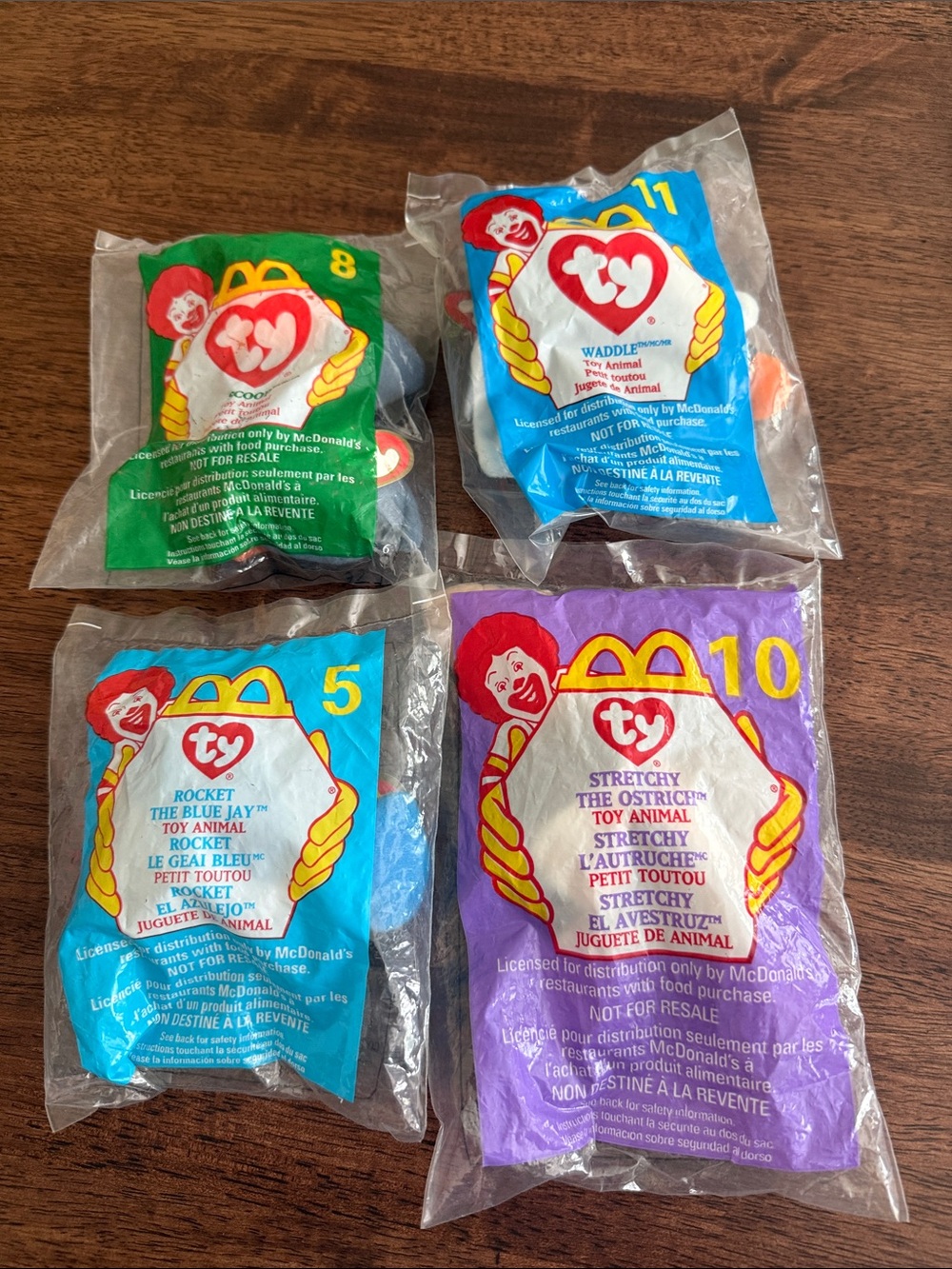 Ostrich, blue jay, pelican, penguin beanie babies
